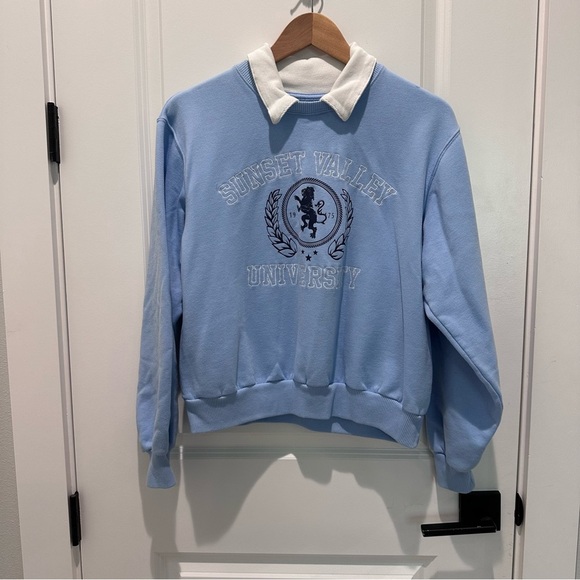 Hollister Sweatshirt Y2K Baby Blue with White Collar Preppy Style Size S Small - Picture 1 of 10